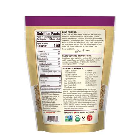 BOBS RED MILL NATURAL FOODS Bob's Red Mill Organic Buckwheat Groats 16 oz. Resealable Pouches, PK4 1092S164